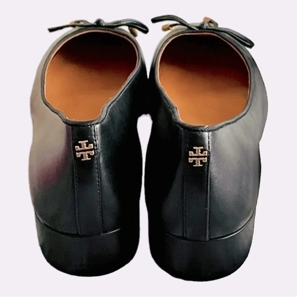 TORY BURCH Brooke Bow 25MM Black Nappa Leather Ballet Heels Size 5.5